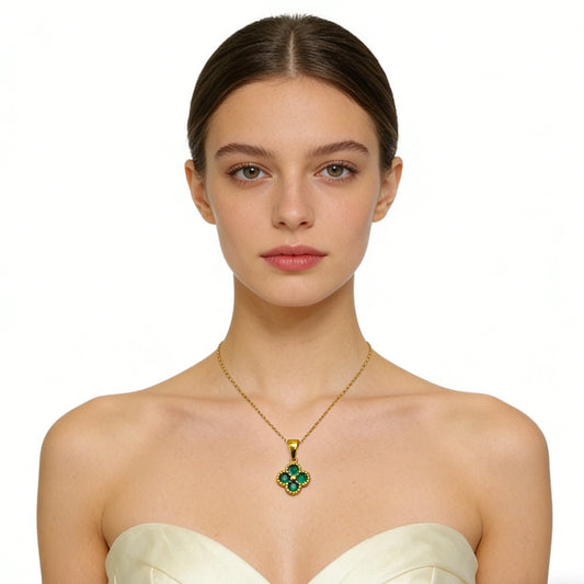 Green Four Leaf Clover 24K Gold Lucky Pendant Necklace – Minimal Elegance | The Simple Co – Necklaces (Minimalist / Statement / Unis, minimalist style, quiet luxury aesthetic, modern essential – The Simple Co.
