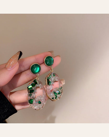 Green Geometric Statement Drop Earrings — warm ivory product cover