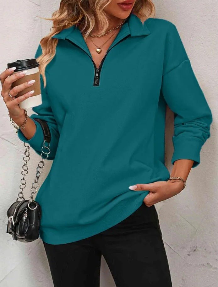 Half - Sleeve Zipper Sweatshirt - 2026 Winter Collection Fashion Pullover – Minimal Elegance | The Simple Co – Tops, minimalist style, quiet luxury aesthetic, modern essential – The Simple Co.