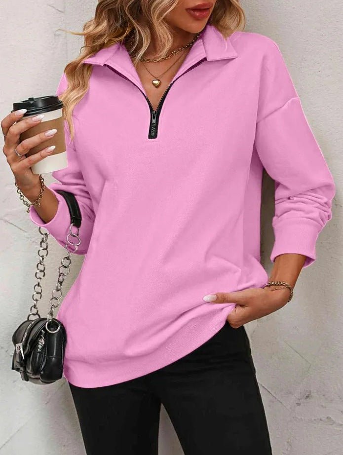 Half - Sleeve Zipper Sweatshirt - 2026 Winter Collection Fashion Pullover – Minimal Elegance | The Simple Co – Tops, minimalist style, quiet luxury aesthetic, modern essential – The Simple Co.