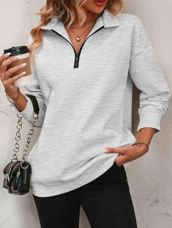 Half - Sleeve Zipper Sweatshirt - 2026 Winter Collection Fashion Pullover – Minimal Elegance | The Simple Co – Tops, minimalist style, quiet luxury aesthetic, modern essential – The Simple Co.