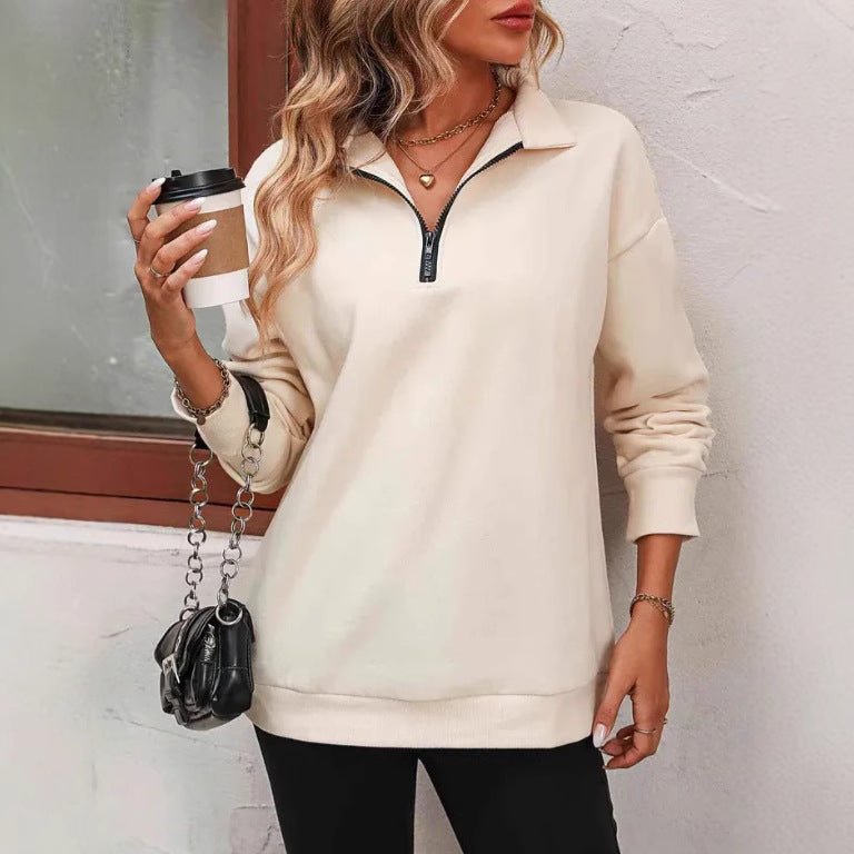 Half - Sleeve Zipper Sweatshirt - 2026 Winter Collection Fashion Pullover – Minimal Elegance | The Simple Co – Tops, minimalist style, quiet luxury aesthetic, modern essential – The Simple Co.