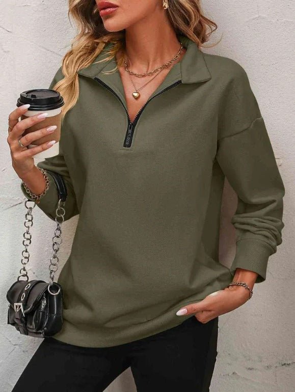 Half - Sleeve Zipper Sweatshirt - 2026 Winter Collection Fashion Pullover – Minimal Elegance | The Simple Co – Tops, minimalist style, quiet luxury aesthetic, modern essential – The Simple Co.