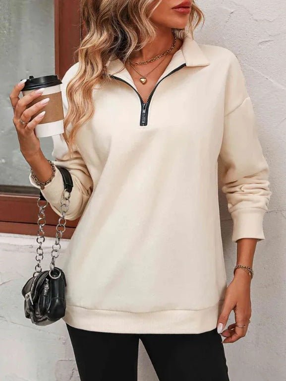 Half - Sleeve Zipper Sweatshirt - 2026 Winter Collection Fashion Pullover – Minimal Elegance | The Simple Co – Tops, minimalist style, quiet luxury aesthetic, modern essential – The Simple Co.