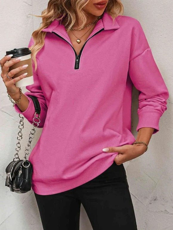 Half - Sleeve Zipper Sweatshirt - 2026 Winter Collection Fashion Pullover – Minimal Elegance | The Simple Co – Tops, minimalist style, quiet luxury aesthetic, modern essential – The Simple Co.