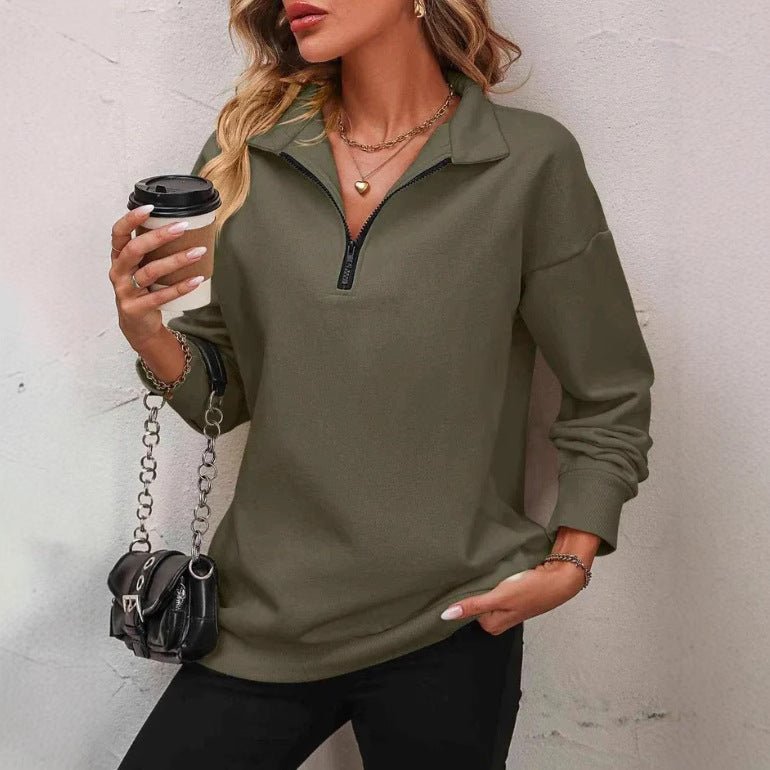 Half - Sleeve Zipper Sweatshirt - 2026 Winter Collection Fashion Pullover – Minimal Elegance | The Simple Co – Tops, minimalist style, quiet luxury aesthetic, modern essential – The Simple Co.