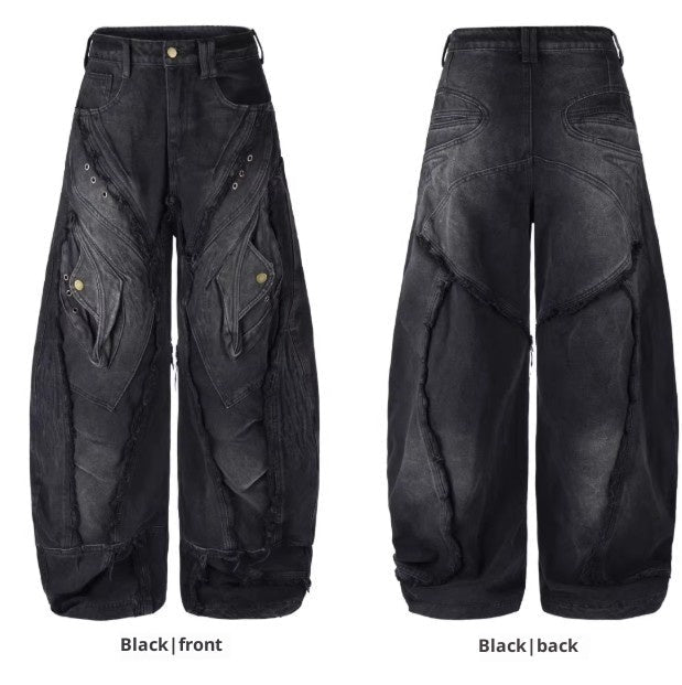 Heavy - Duty Raw - Edged Distressed Post - Apocalyptic Loose - Fit Jeans – Minimal Elegance | The Simple Co – Men’s Bottoms, minimalist style, quiet luxury aesthetic, modern essential – The Simple Co.