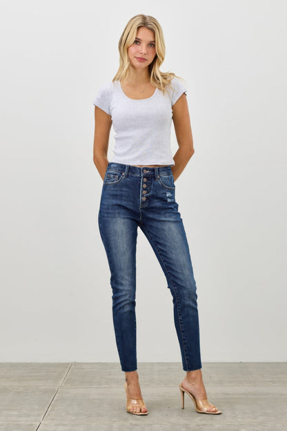 High-Rise Button-Fly Skinny Jeans – Jeans, minimalist style, quiet luxury aesthetic, modern essential – The Simple Co.