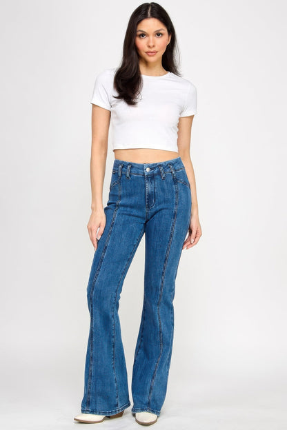 High-Rise Seam-Detail Bell-Bottom Jeans – Jeans, minimalist style, quiet luxury aesthetic, modern essential – The Simple Co.