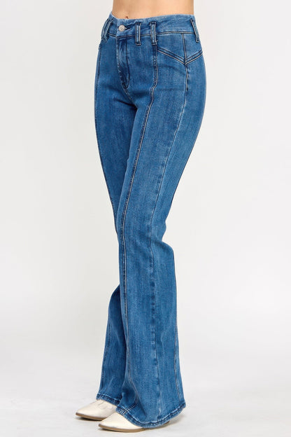 High-Rise Seam-Detail Bell-Bottom Jeans – Jeans, minimalist style, quiet luxury aesthetic, modern essential – The Simple Co.