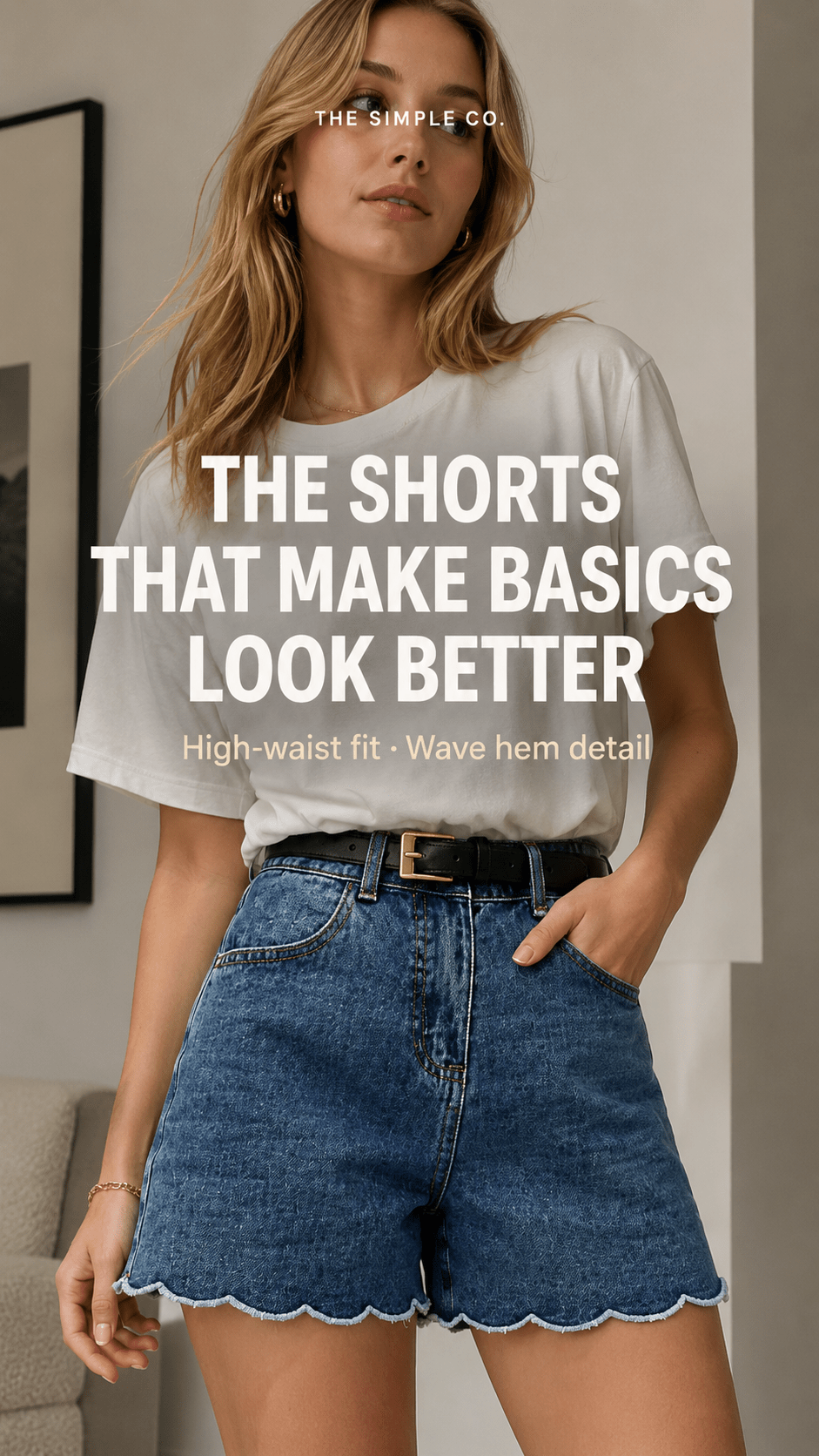 High-Waist Scallop Hem Denim Shorts – Shorts, minimalist style, quiet luxury aesthetic, modern essential – The Simple Co.