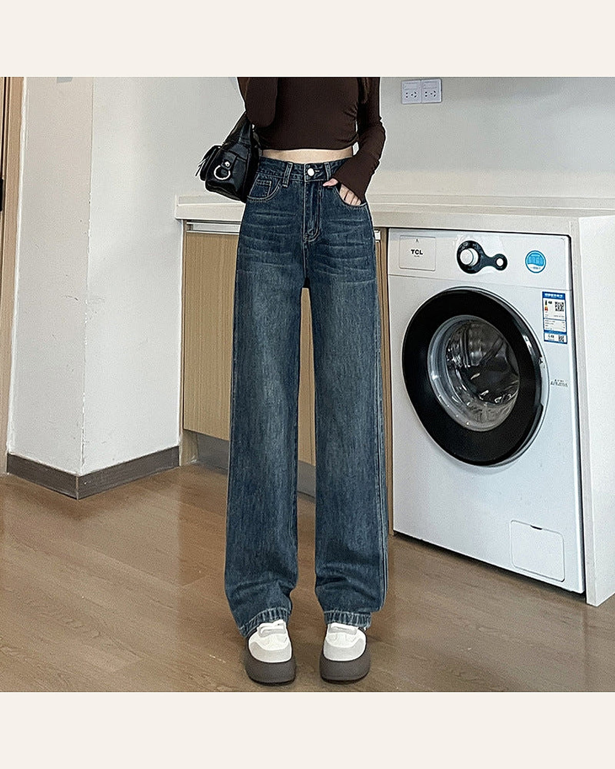 High-Waist Straight-Leg Cotton Jeans — warm ivory product cover