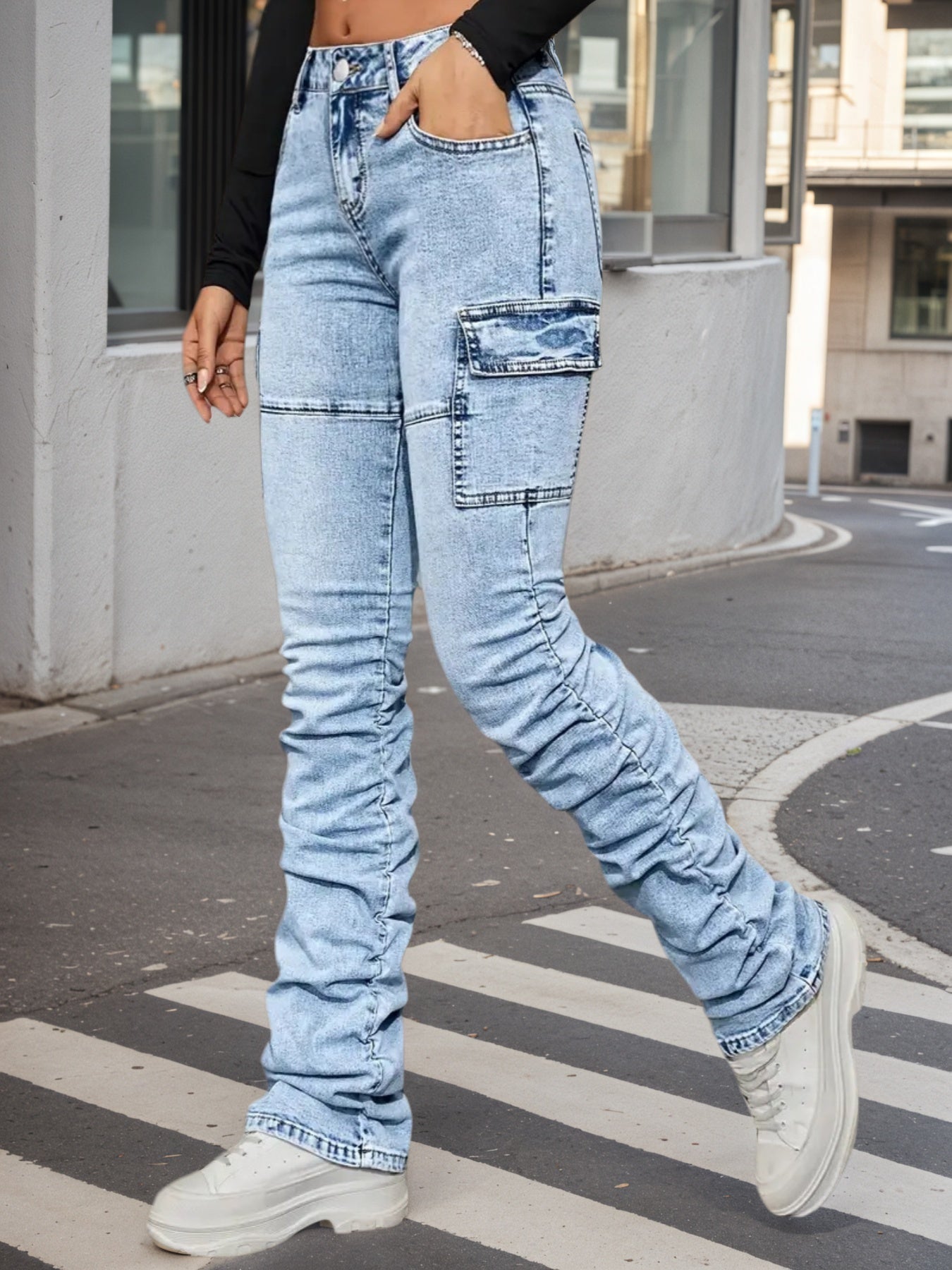High - Waisted Elastic Jeans - 2026 Winter Collection Casual Street Style Denim – Minimal Elegance | The Simple Co – Bottoms, minimalist style, quiet luxury aesthetic, modern essential – The Simple Co.