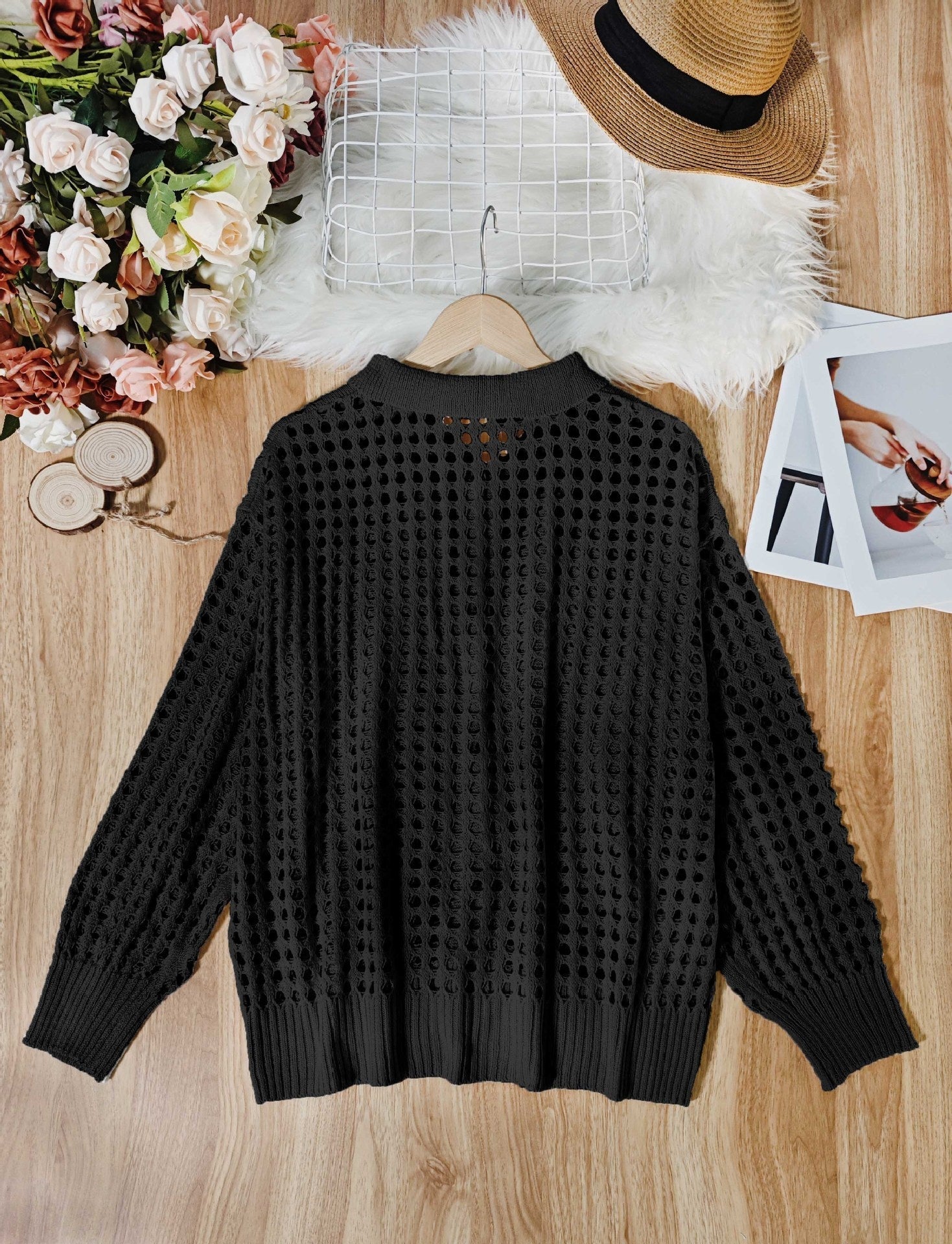 Hollow Knit Cardigan - 2026 Winter Collection Single - Breasted Oversized Sweater – Minimal Elegance | The Simple Co – Tops, minimalist style, quiet luxury aesthetic, modern essential – The Simple Co.