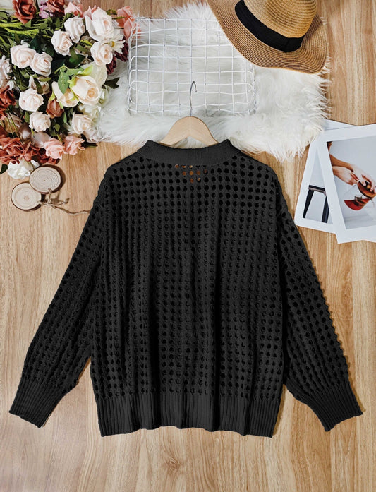 Hollow Knit Cardigan - 2026 Winter Collection Single - Breasted Oversized Sweater – Minimal Elegance | The Simple Co – Tops, minimalist style, quiet luxury aesthetic, modern essential – The Simple Co.