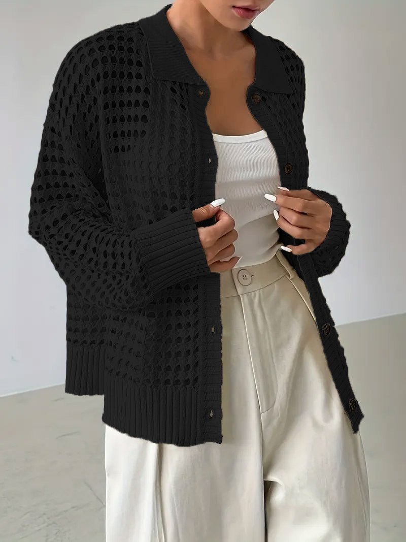 Hollow Knit Cardigan - 2026 Winter Collection Single - Breasted Oversized Sweater – Minimal Elegance | The Simple Co – Tops, minimalist style, quiet luxury aesthetic, modern essential – The Simple Co.