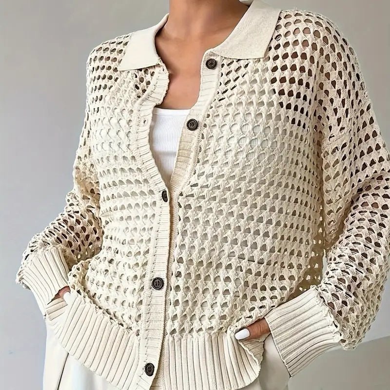 Hollow Knit Cardigan - 2026 Winter Collection Single - Breasted Oversized Sweater – Minimal Elegance | The Simple Co – Tops, minimalist style, quiet luxury aesthetic, modern essential – The Simple Co.
