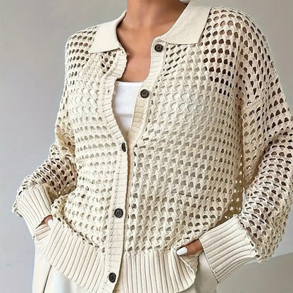 Hollow Knit Cardigan - 2026 Winter Collection Single - Breasted Oversized Sweater – Minimal Elegance | The Simple Co – Tops, minimalist style, quiet luxury aesthetic, modern essential – The Simple Co.