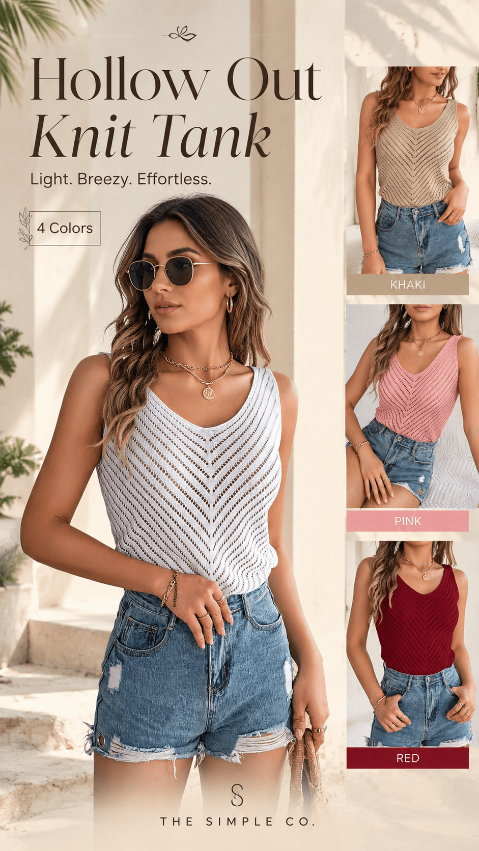 Hollow Out Knit Vacation Tank - Effortless Spring/Summer | The Simple Co. – Apparel & Accessories > Clothing > Shirt, minimalist style, quiet luxury aesthetic, modern essential – The Simple Co.