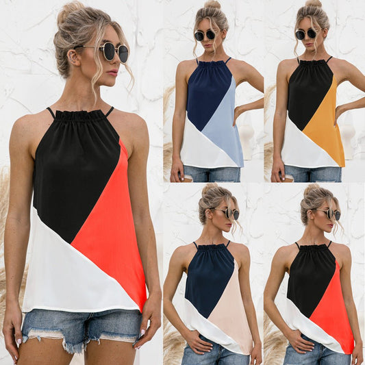 Hot Sale Halterneck Strap Contrast Color Vest – Versatile Spring/Summer | The Simple Co. – Apparel & Accessories > Clothing > Shirt, minimalist style, quiet luxury aesthetic, modern essential – The Simple Co.