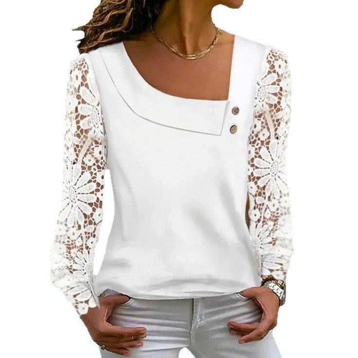 Lace Patchwork Long Sleeve Shirt - Fresh & Sweet Style – Minimal Elegance | The Simple Co – Women's Tops, minimalist style, quiet luxury aesthetic, modern essential – The Simple Co.
