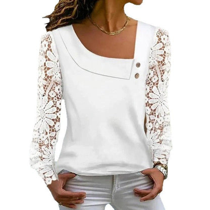 Lace Patchwork Long Sleeve Shirt - Fresh & Sweet Style – Minimal Elegance | The Simple Co – Women's Tops, minimalist style, quiet luxury aesthetic, modern essential – The Simple Co.