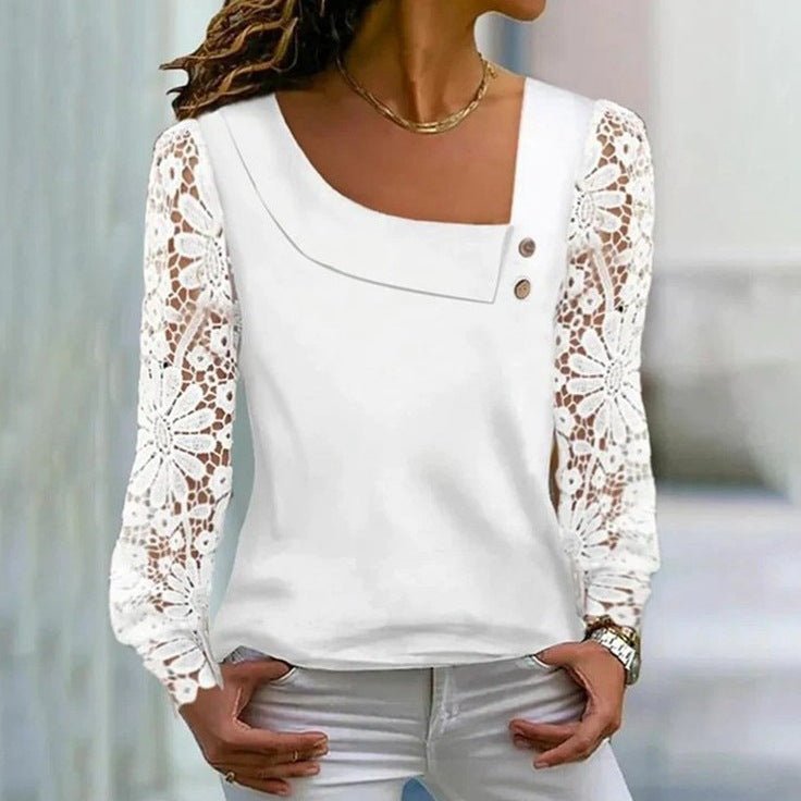 Lace Patchwork Long Sleeve Shirt - Fresh & Sweet Style – Minimal Elegance | The Simple Co – Women's Tops, minimalist style, quiet luxury aesthetic, modern essential – The Simple Co.