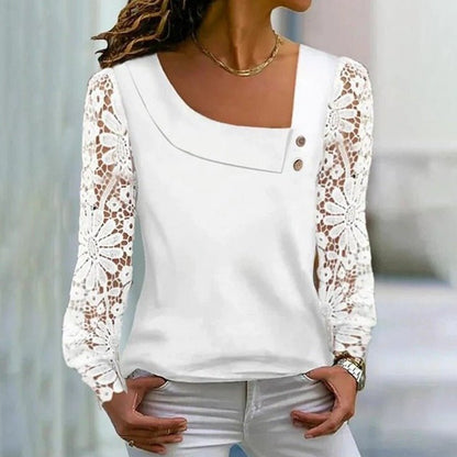 Lace Patchwork Long Sleeve Shirt - Fresh & Sweet Style – Minimal Elegance | The Simple Co – Women's Tops, minimalist style, quiet luxury aesthetic, modern essential – The Simple Co.