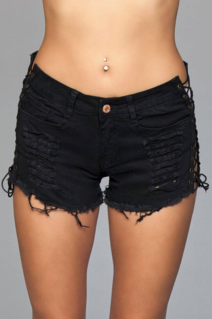 Lace-Up Distressed Denim Shorts – Shorts, minimalist style, quiet luxury aesthetic, modern essential – The Simple Co.