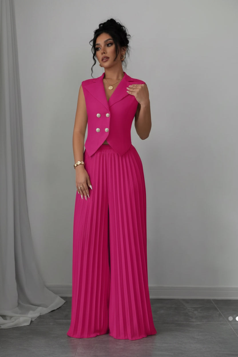 Lapel Button Vest & Pleated Pants Set – Outfit Sets, minimalist style, quiet luxury aesthetic, modern essential – The Simple Co.