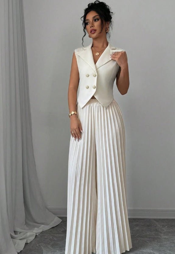 Lapel Button Vest & Pleated Pants Set – Outfit Sets, minimalist style, quiet luxury aesthetic, modern essential – The Simple Co.