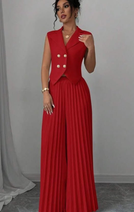 Lapel Button Vest & Pleated Pants Set – Outfit Sets, minimalist style, quiet luxury aesthetic, modern essential – The Simple Co.