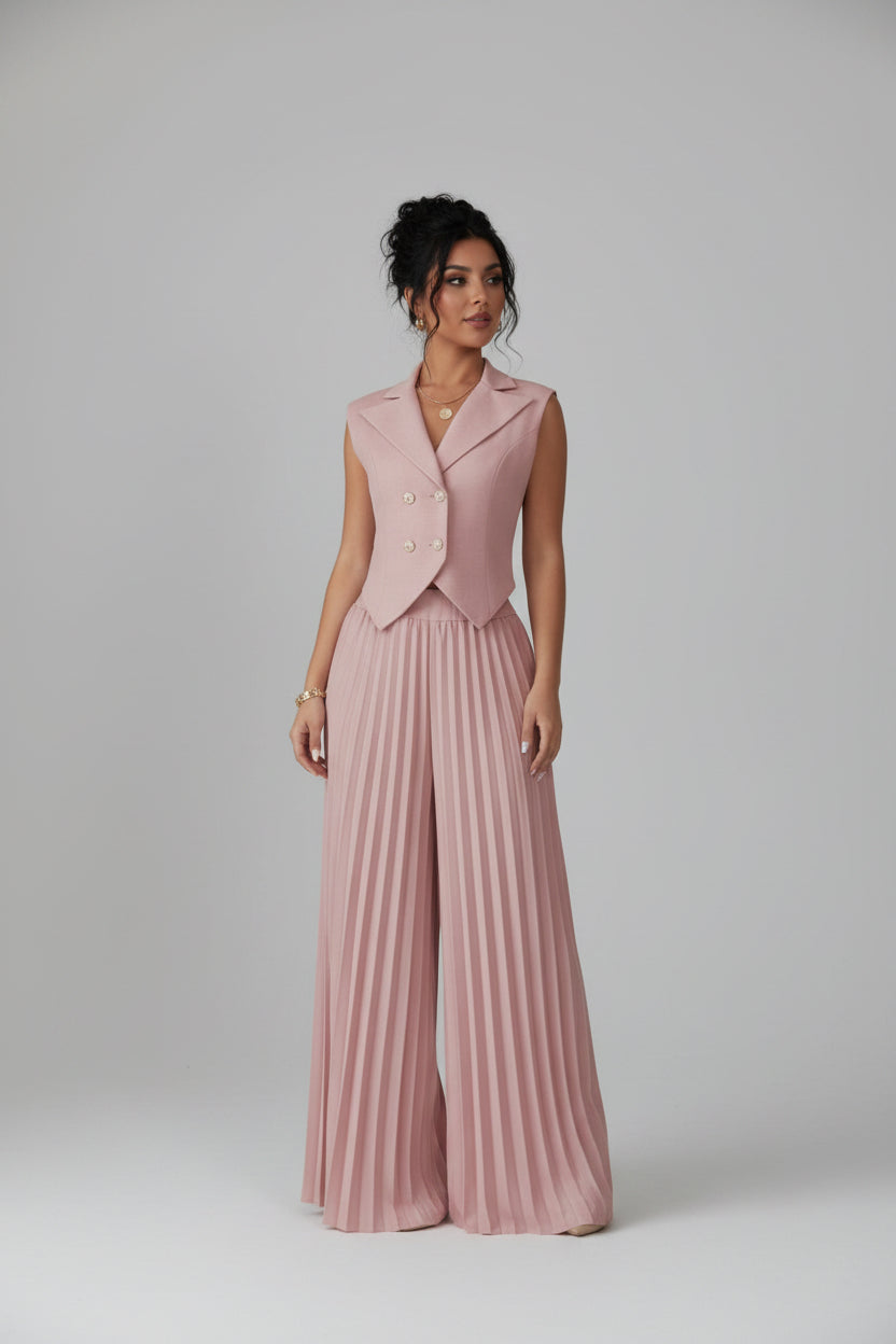 Lapel Button Vest & Pleated Pants Set – Outfit Sets, minimalist style, quiet luxury aesthetic, modern essential – The Simple Co.