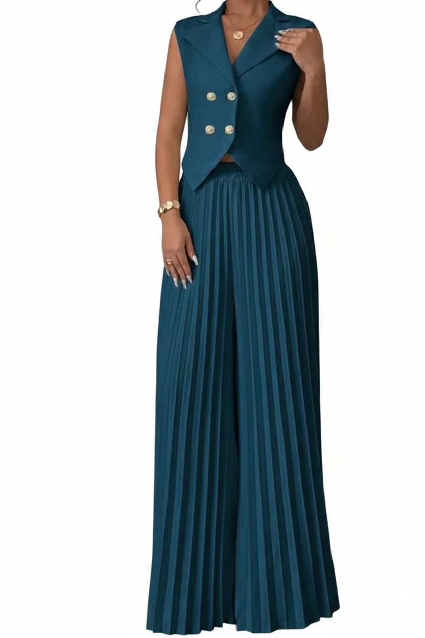 Lapel Button Vest & Pleated Pants Set – Outfit Sets, minimalist style, quiet luxury aesthetic, modern essential – The Simple Co.