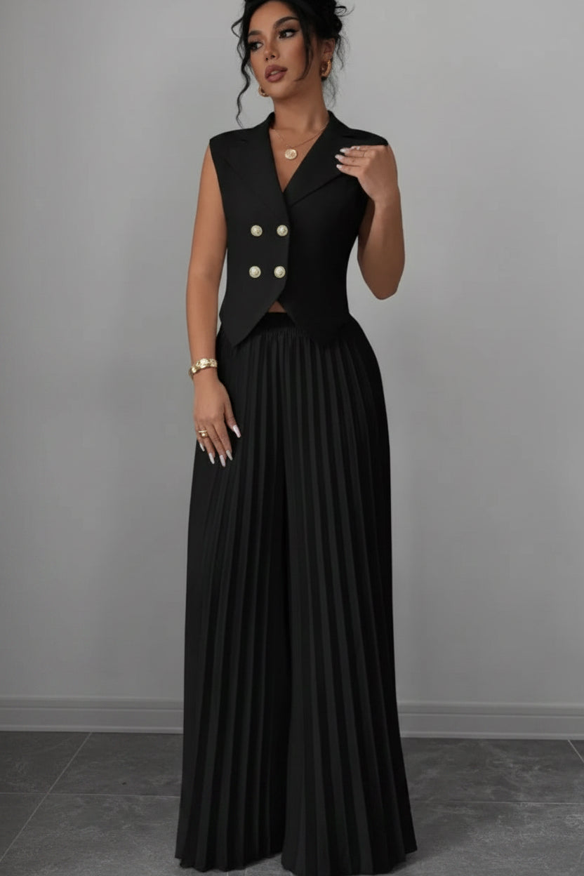 Lapel Button Vest & Pleated Pants Set – Outfit Sets, minimalist style, quiet luxury aesthetic, modern essential – The Simple Co.
