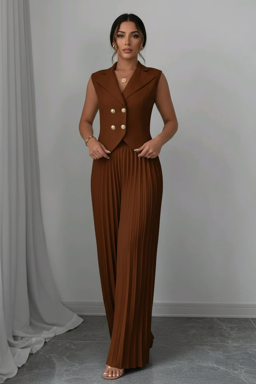 Lapel Button Vest & Pleated Pants Set – Outfit Sets, minimalist style, quiet luxury aesthetic, modern essential – The Simple Co.