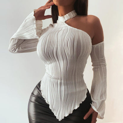 Long - Sleeve Slash - Neck Halter Street - Style T-Shirt – Minimal Elegance | The Simple Co – Women's Tops, minimalist style, quiet luxury aesthetic, modern essential – The Simple Co.