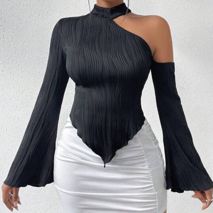 Long - Sleeve Slash - Neck Halter Street - Style T-Shirt – Minimal Elegance | The Simple Co – Women's Tops, minimalist style, quiet luxury aesthetic, modern essential – The Simple Co.