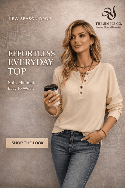 Long - Sleeve Solid - Color Waffle - Knit Top – Minimal Elegance | The Simple Co – Women's Tops, minimalist style, quiet luxury aesthetic, modern essential – The Simple Co.