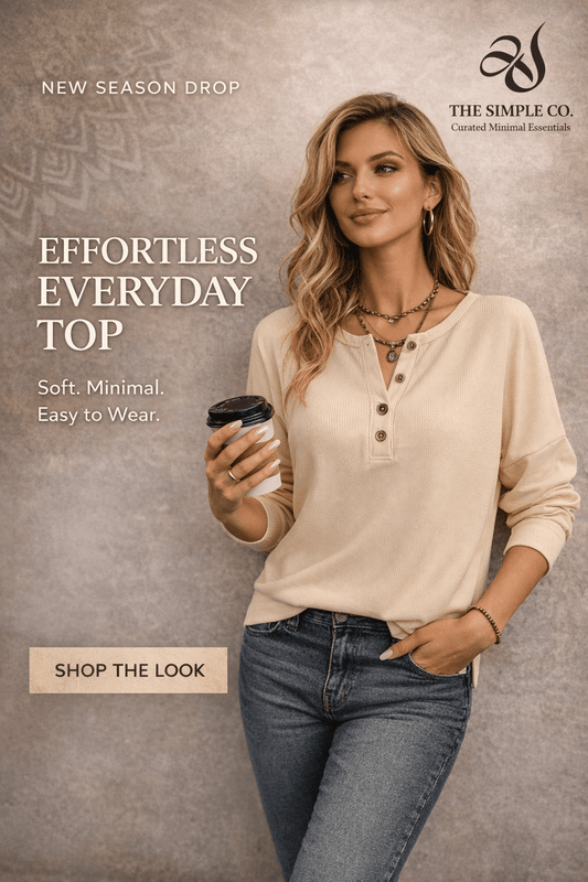 Long - Sleeve Solid - Color Waffle - Knit Top – Minimal Elegance | The Simple Co – Women's Tops, minimalist style, quiet luxury aesthetic, modern essential – The Simple Co.