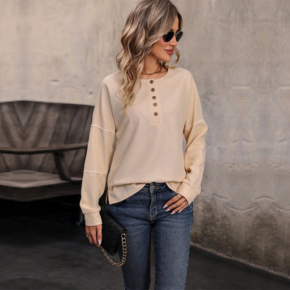 Long - Sleeve Solid - Color Waffle - Knit Top – Minimal Elegance | The Simple Co – Women's Tops, minimalist style, quiet luxury aesthetic, modern essential – The Simple Co.