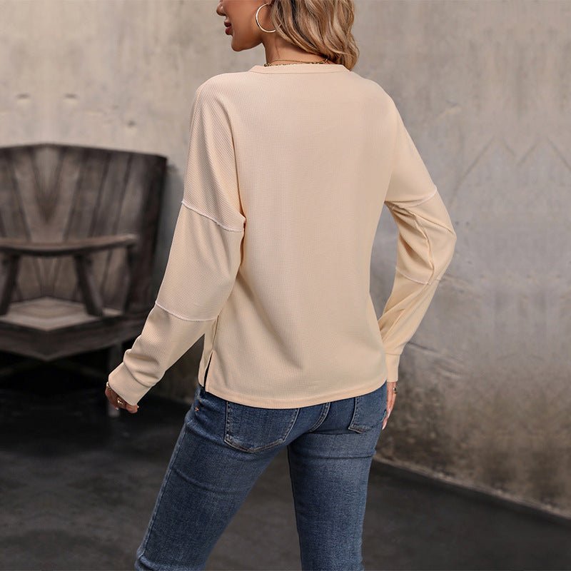 Long - Sleeve Solid - Color Waffle - Knit Top – Minimal Elegance | The Simple Co – Women's Tops, minimalist style, quiet luxury aesthetic, modern essential – The Simple Co.