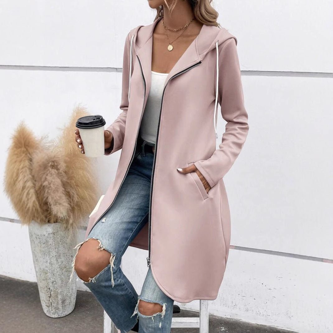 Long Zip Hooded Sweatshirt with Velvet – Minimal Elegance | The Simple Co – Practical cottage, minimalist style, quiet luxury aesthetic, modern essential – The Simple Co.