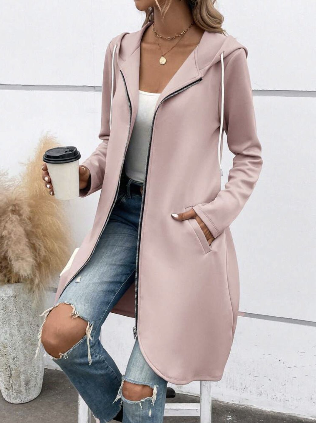 Long Zip Hooded Sweatshirt with Velvet – Minimal Elegance | The Simple Co – Practical cottage, minimalist style, quiet luxury aesthetic, modern essential – The Simple Co.