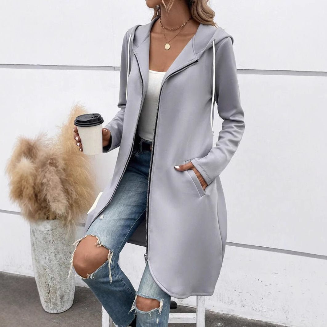 Long Zip Hooded Sweatshirt with Velvet – Minimal Elegance | The Simple Co – Practical cottage, minimalist style, quiet luxury aesthetic, modern essential – The Simple Co.