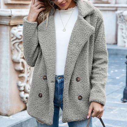 Loose Lapel Fluffy Coat Winter Button – Minimal Elegance | The Simple Co – Practical cottage, minimalist style, quiet luxury aesthetic, modern essential – The Simple Co.