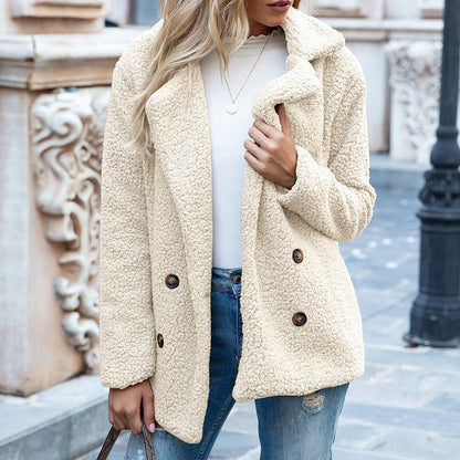 Loose Lapel Fluffy Coat Winter Button – Minimal Elegance | The Simple Co – Practical cottage, minimalist style, quiet luxury aesthetic, modern essential – The Simple Co.