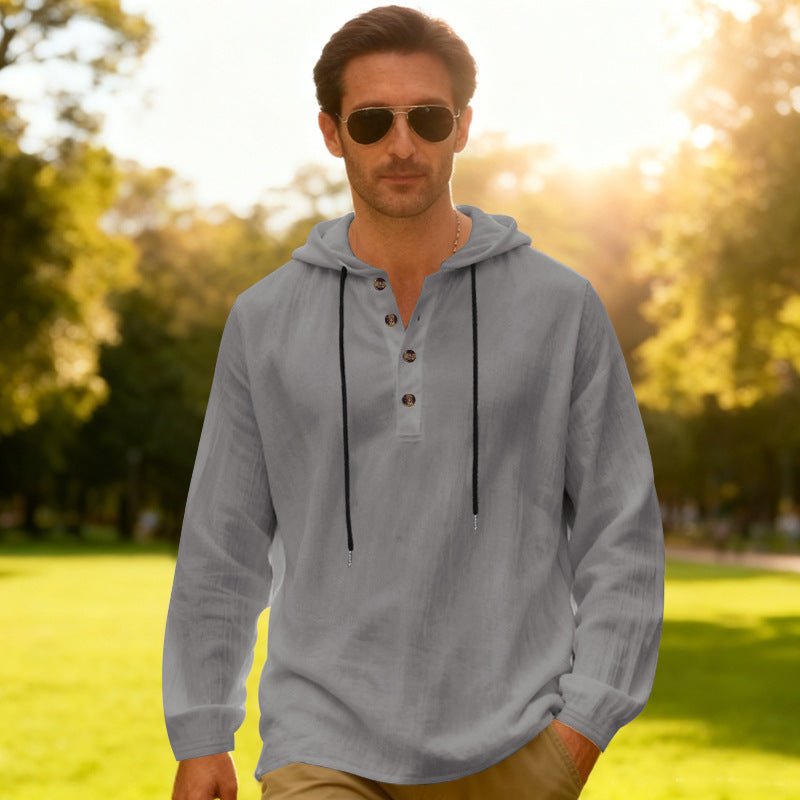 Men's Breathable Hooded Long - Sleeve Beach Shirt – Minimal Elegance | The Simple Co – Men’s Long Sleeves, minimalist style, quiet luxury aesthetic, modern essential – The Simple Co.