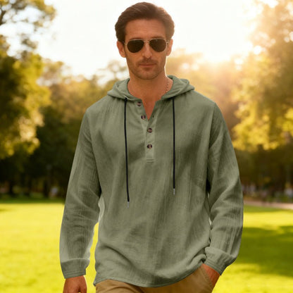 Men's Breathable Hooded Long - Sleeve Beach Shirt – Minimal Elegance | The Simple Co – Men’s Long Sleeves, minimalist style, quiet luxury aesthetic, modern essential – The Simple Co.