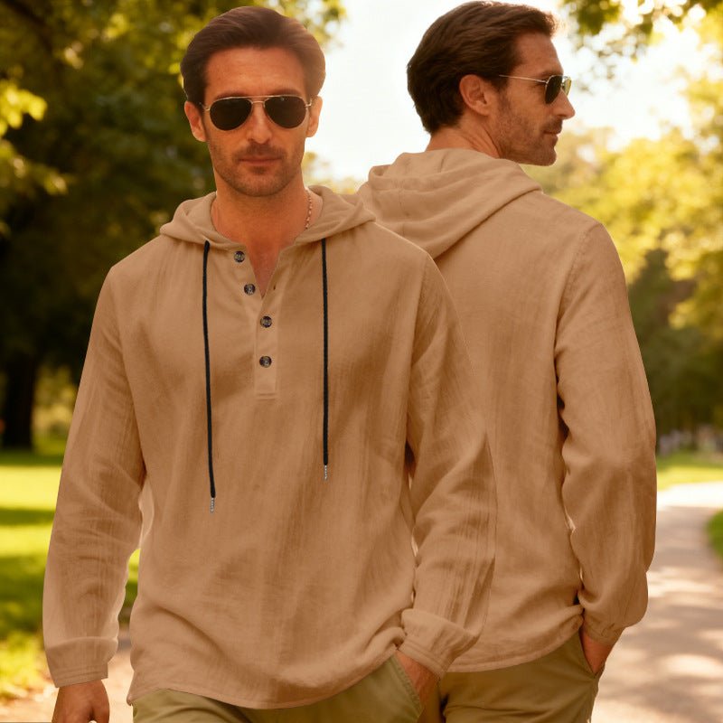 Men's Breathable Hooded Long - Sleeve Beach Shirt – Minimal Elegance | The Simple Co – Men’s Long Sleeves, minimalist style, quiet luxury aesthetic, modern essential – The Simple Co.